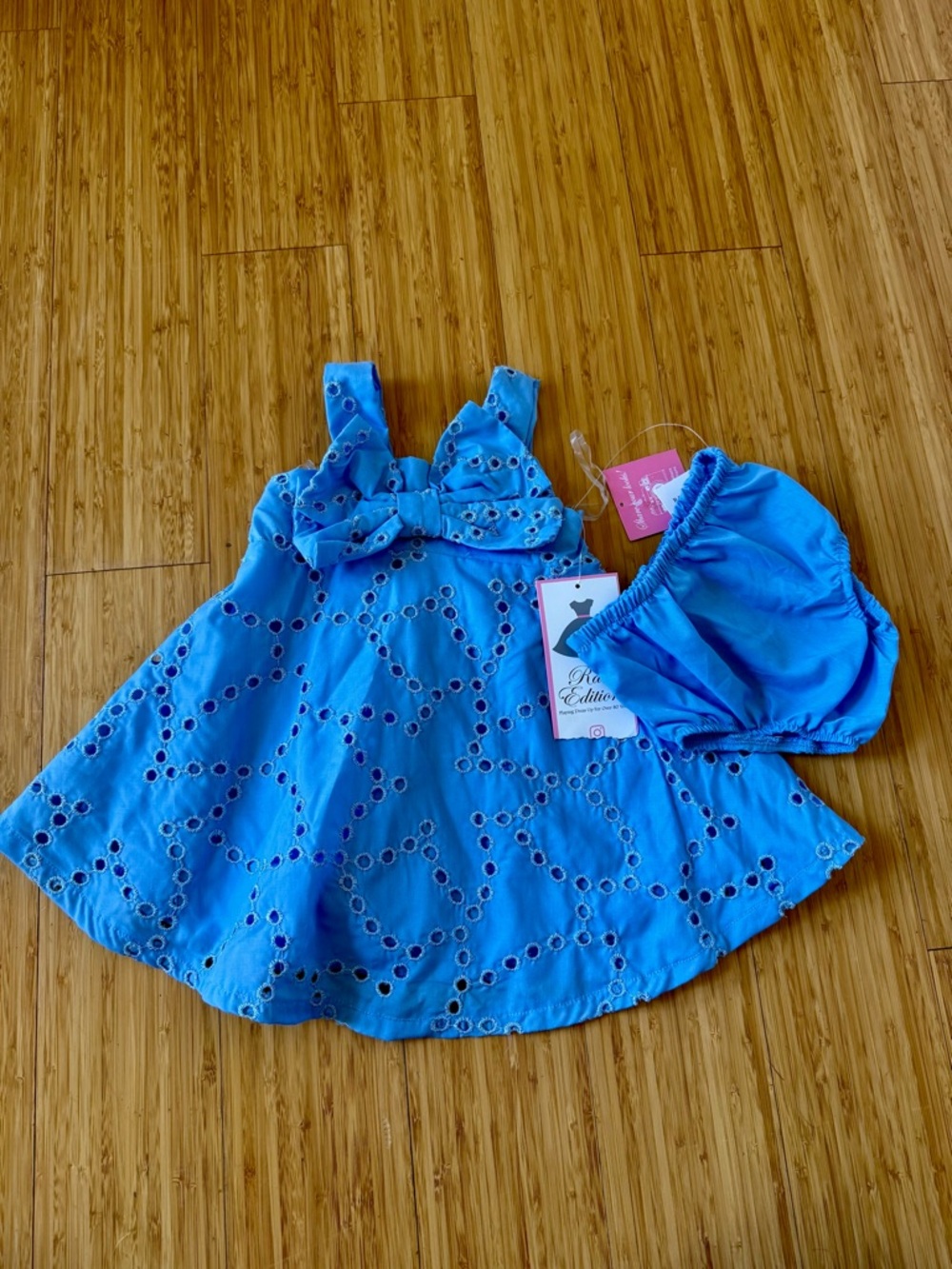 Rare Editions Blue Eyelet Dress with Bloomers
